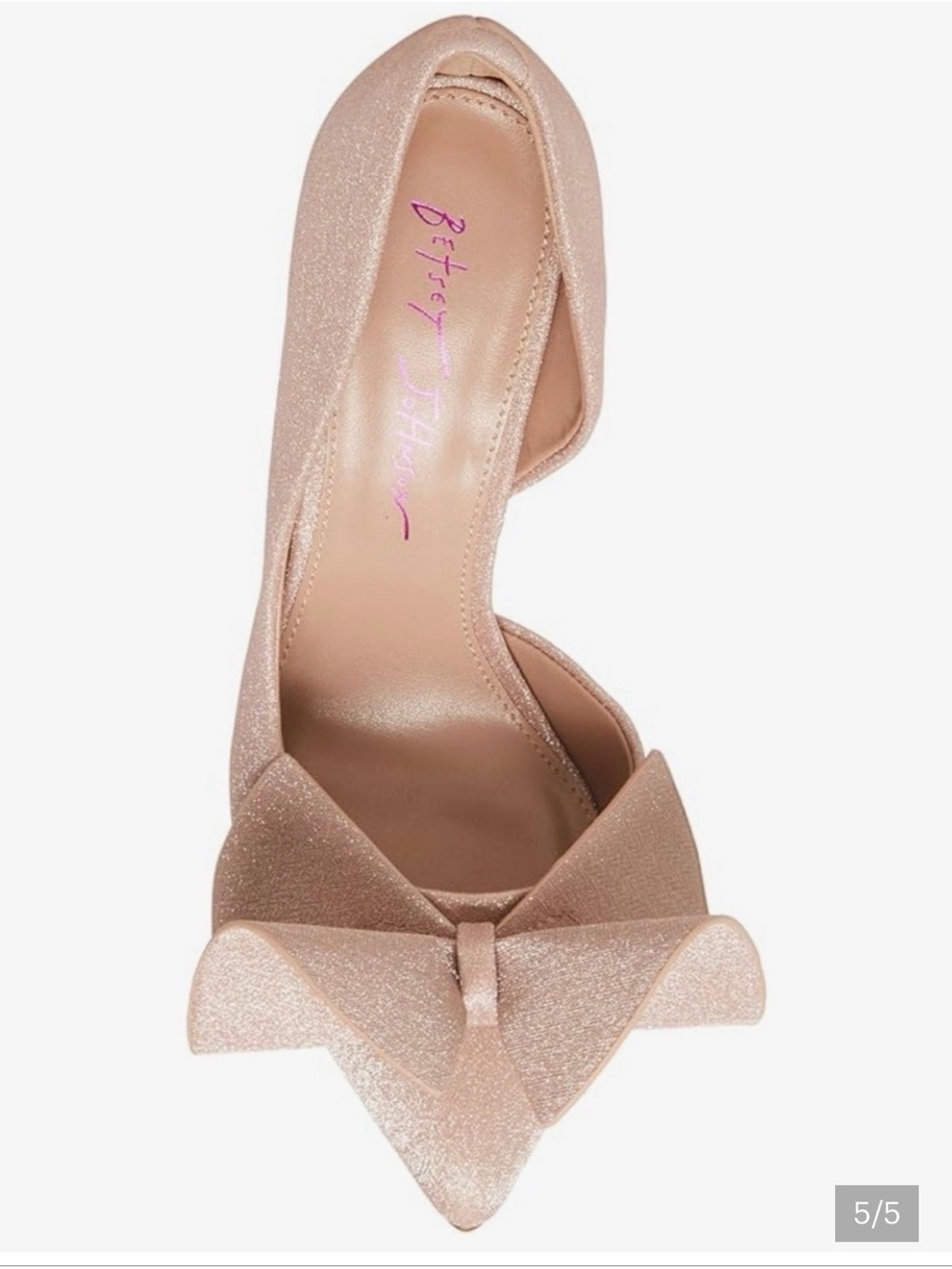 Betsey Johnson Blush Glitter Bow Pump with Gold Heel - Picture 5 of 6
